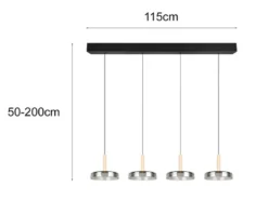 LED Pendelleuchte CELESTE 4-flammig höhenverstellbar Glas Chrom B: 115cm