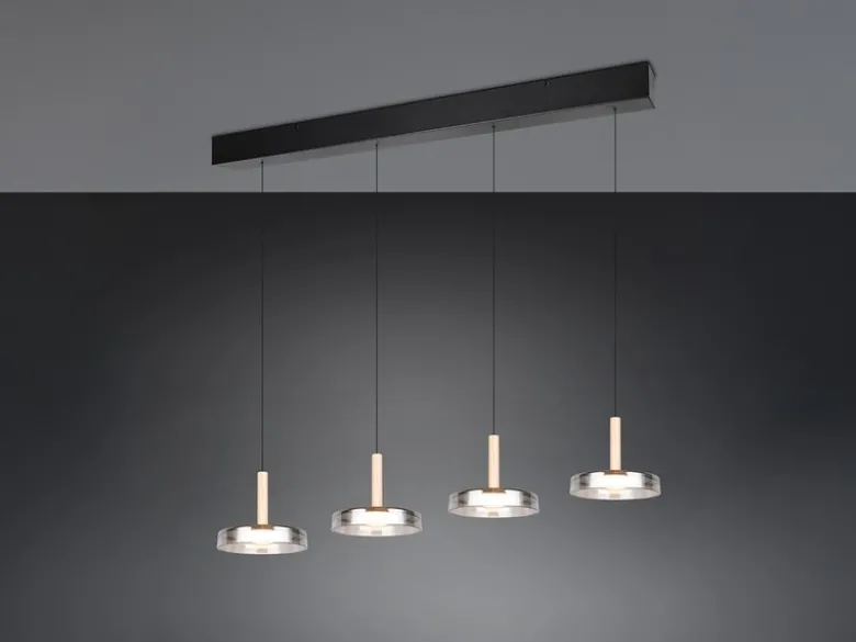 LED Pendelleuchte CELESTE 4-flammig höhenverstellbar Glas Chrom B: 115cm