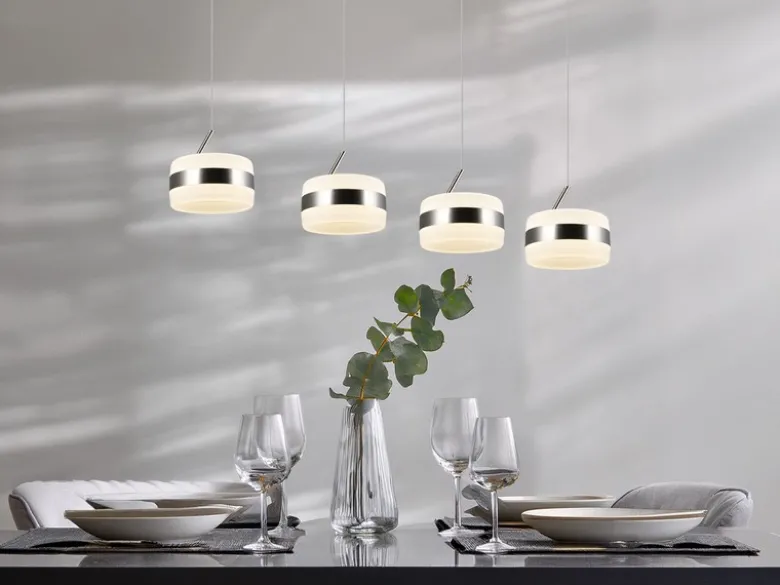 LED Pendelleuchte DIOS höhenverstellbar 4-flammig, Silber, Breite 85cm