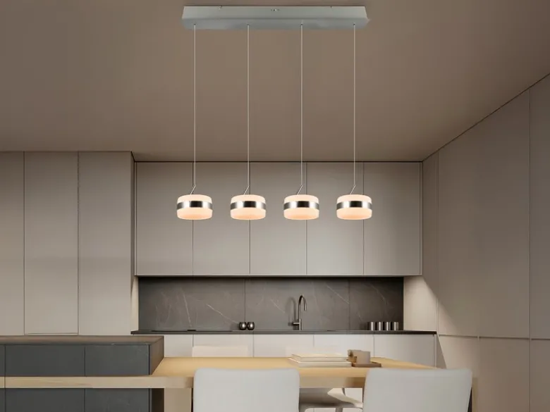 LED Pendelleuchte DIOS höhenverstellbar 4-flammig, Silber, Breite 85cm