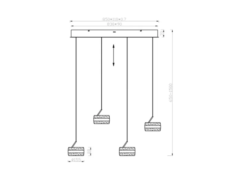 LED Pendelleuchte DIOS höhenverstellbar 4-flammig, Silber, Breite 85cm
