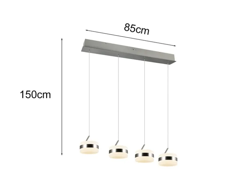 LED Pendelleuchte DIOS höhenverstellbar 4-flammig, Silber, Breite 85cm
