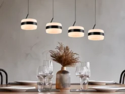 LED Pendelleuchte DIOS höhenverstellbar 4-flammig, Schwarz, Breite 85cm