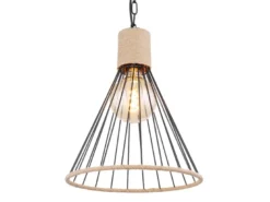 LED Pendelleuchte Drahtlampe Metall Schwarz mit Hanfseil, Ø 35cm