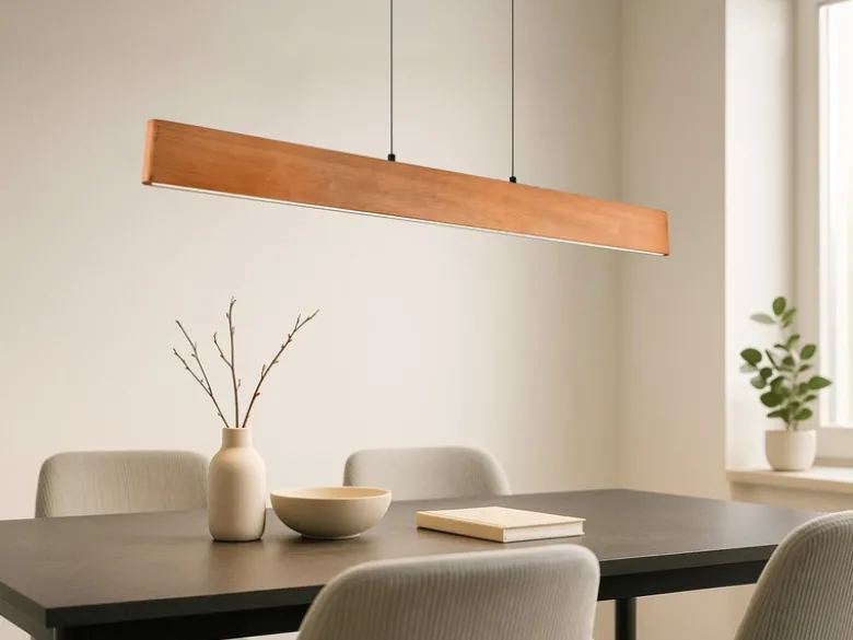 LED Pendelleuchte EDGEWOOD mit Holz, dimmbar & höhenverstellbar, Breite 115cm