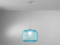 LED Pendelleuchte einflammig Kristall Glasschirm in Blau, Ø 40cm