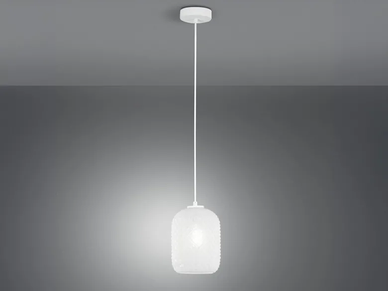 LED Pendelleuchte einflammig Kristall Glasschirm in Weiß, Ø 15cm
