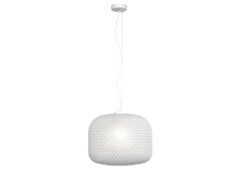 LED Pendelleuchte einflammig Kristall Glasschirm in Weiß, Ø 40cm
