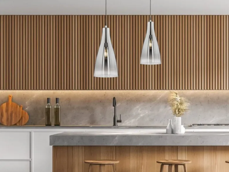 LED Pendelleuchte einflammig Glas Chromfarben verspiegelt, Ø 23cm