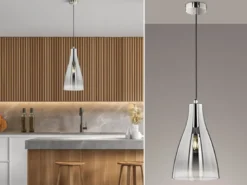 LED Pendelleuchte einflammig Glas Chromfarben verspiegelt, Ø 23cm