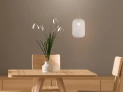 LED Pendelleuchte einflammig Kristall Glasschirm in Weiß, Ø 20cm