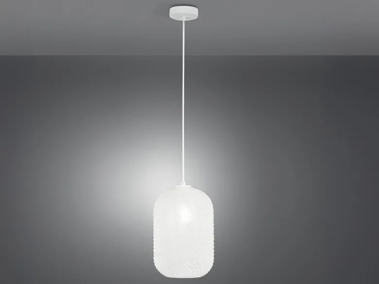 LED Pendelleuchte einflammig Kristall Glasschirm in Weiß, Ø 20cm