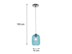 LED Pendelleuchte einflammig Kristall Glasschirm in Blau, Ø 15cm
