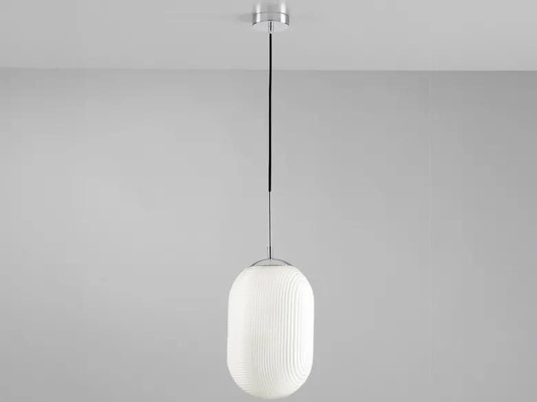 LED Pendelleuchte einflammig mit Relief Milchglas Lampenschirm Weiß, Ø 23cm