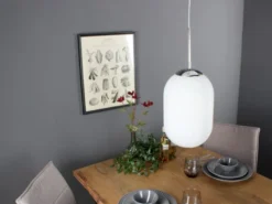 LED Pendelleuchte einflammig mit Relief Milchglas Lampenschirm Weiß, Ø 23cm