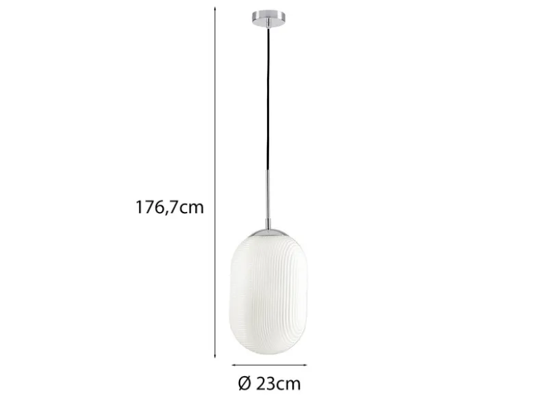 LED Pendelleuchte einflammig mit Relief Milchglas Lampenschirm Weiß, Ø 23cm