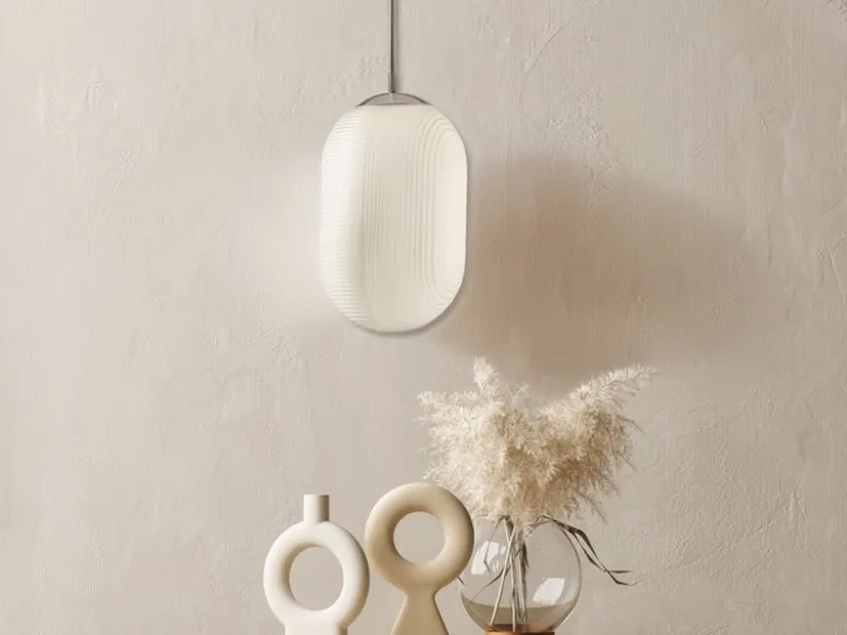 LED Pendelleuchte einflammig mit Relief Milchglas Lampenschirm Weiß, Ø 23cm