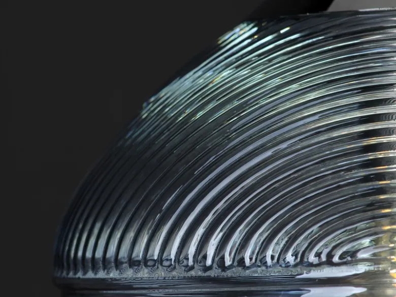 LED Pendelleuchte einflammig mit Relief Glasschirm in Blau, Ø 26cm