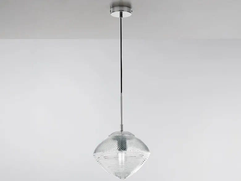 LED Pendelleuchte einflammig mit Relief Glasschirm in Blau, Ø 26cm