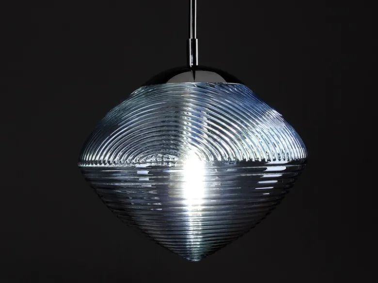 LED Pendelleuchte einflammig mit Relief Glasschirm in Blau, Ø 26cm