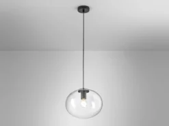 LED Pendelleuchte einflammig mit Kugel Glasschirm transparent Ø 30cm