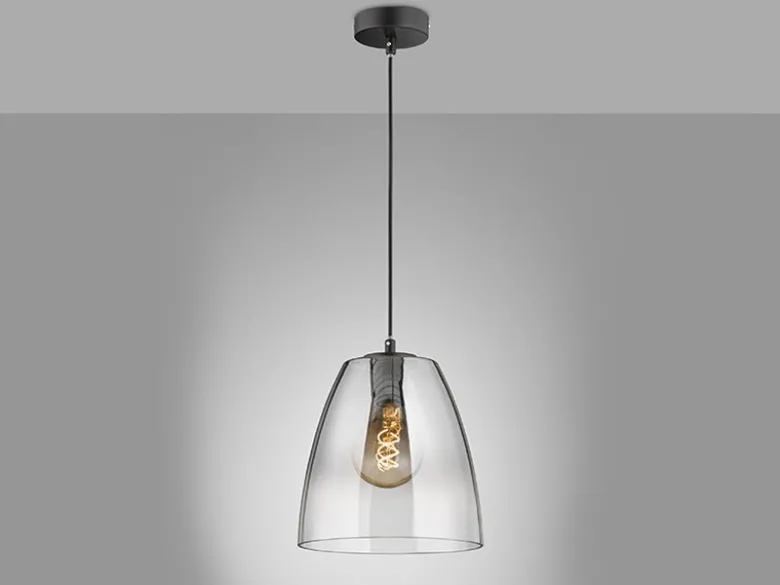 LED Pendelleuchte einflammig dimmbar Schwarz Rauchglas, Ø 20cm