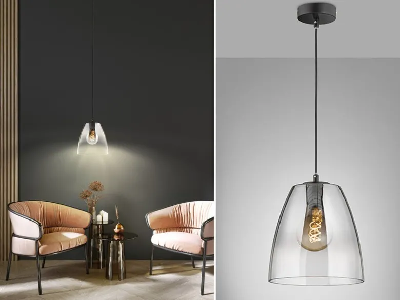 LED Pendelleuchte einflammig dimmbar Schwarz Rauchglas, Ø 20cm