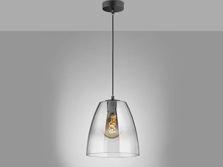 LED Pendelleuchte einflammig dimmbar Schwarz Rauchglas, Ø 25cm