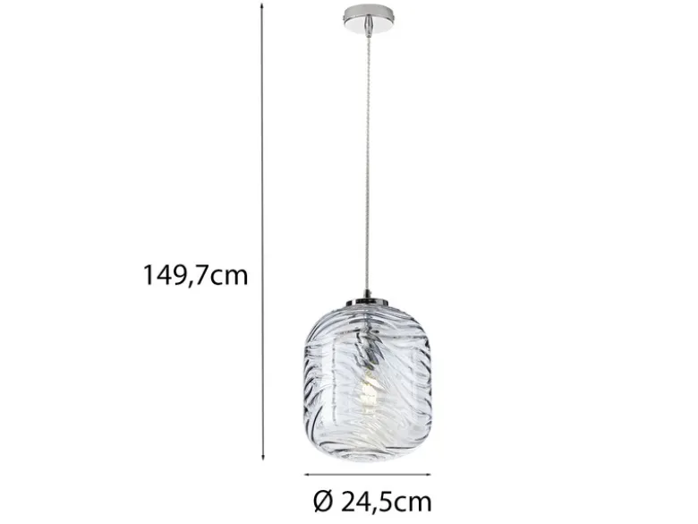 LED Pendelleuchte einflammig Wellenmuster Glasschirm in Blau, Ø 24,5cm