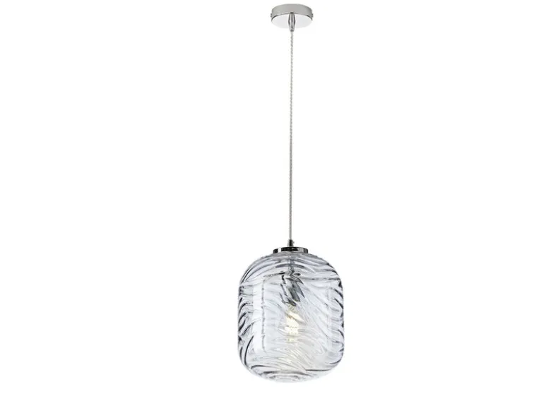 LED Pendelleuchte einflammig Wellenmuster Glasschirm in Blau, Ø 24,5cm