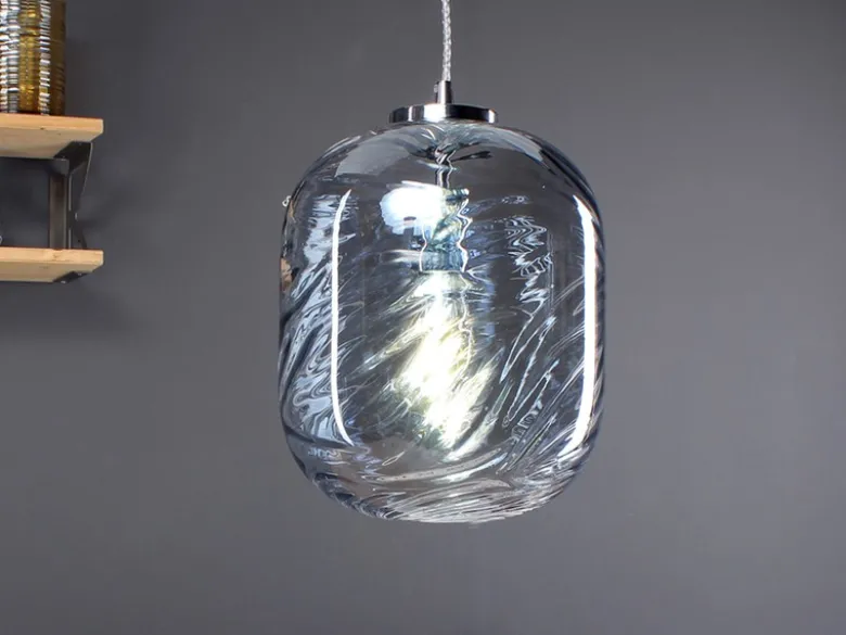 LED Pendelleuchte einflammig Wellenmuster Glasschirm in Blau, Ø 24,5cm