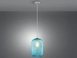 LED Pendelleuchte einflammig Kristall Glasschirm in Blau, Ø 20cm