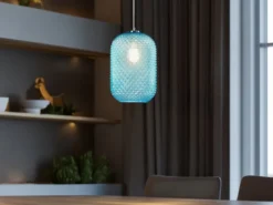 LED Pendelleuchte einflammig Kristall Glasschirm in Blau, Ø 20cm