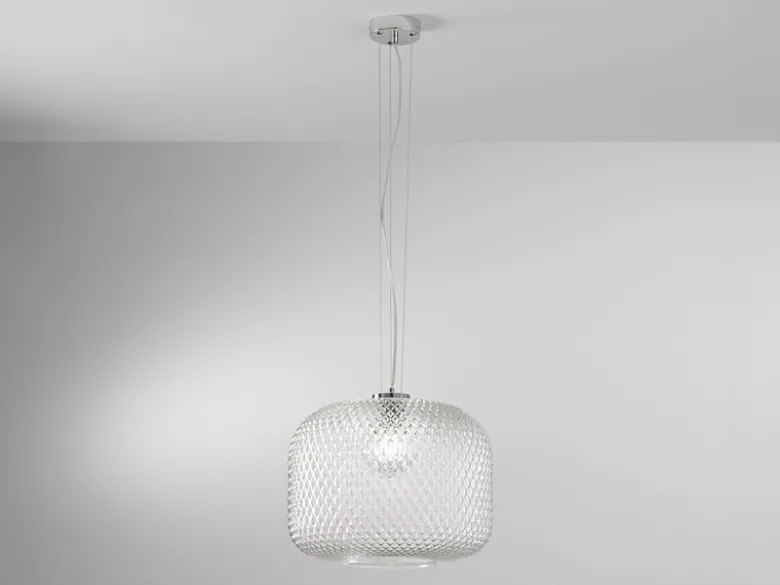 LED Pendelleuchte einflammig Kristall Glasschirm Klarglas, Ø 40cm