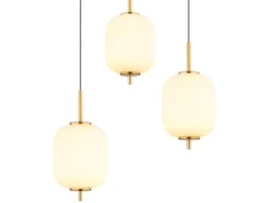 LED Pendelleuchte EWALD 6-flammig aus Metall Messing & Opalglas, B: 80,5cm