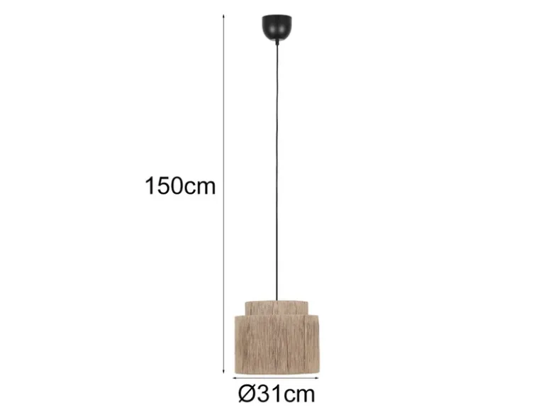 LED Pendelleuchte 1-flammig aus Jute Natur im Boho Stil, Ø 31cm