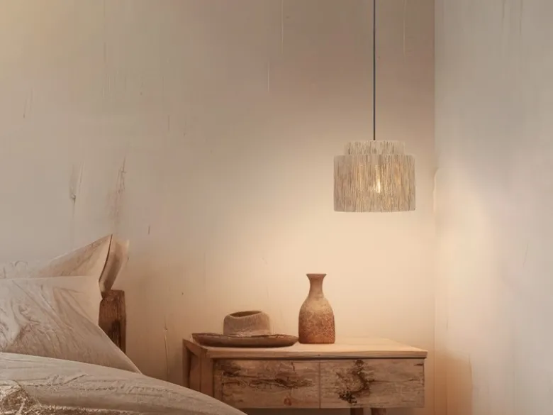 LED Pendelleuchte 1-flammig aus Jute Natur im Boho Stil, Ø 31cm