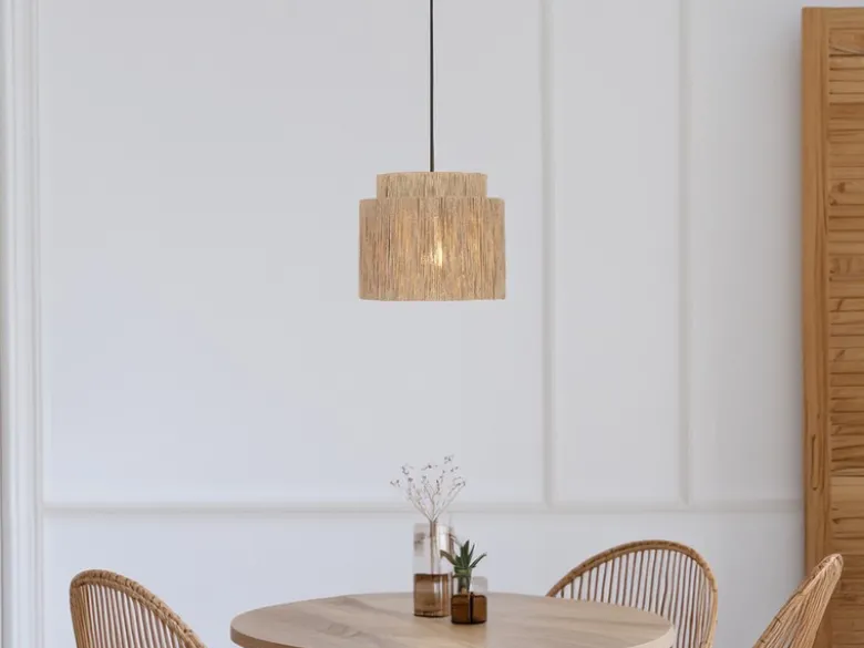 LED Pendelleuchte 1-flammig aus Jute Natur im Boho Stil, Ø 31cm