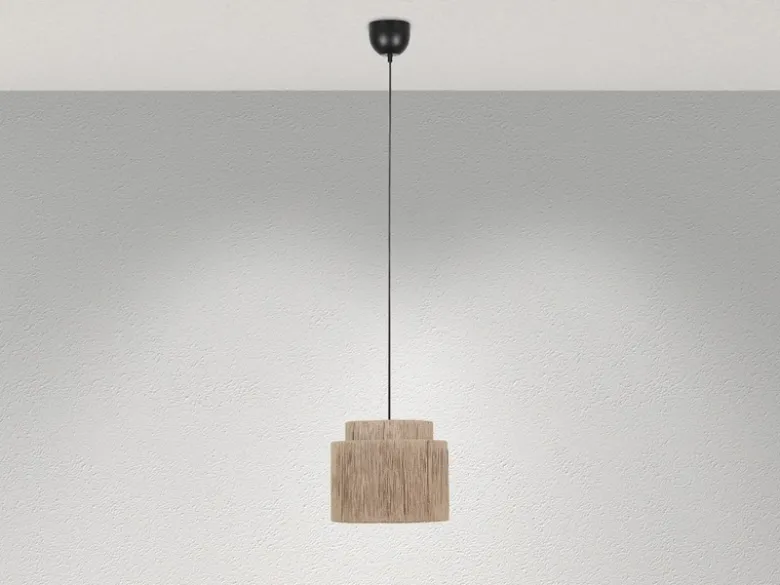 LED Pendelleuchte 1-flammig aus Jute Natur im Boho Stil, Ø 31cm