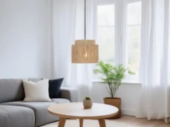 LED Pendelleuchte 1-flammig aus Jute Natur im Boho Stil, Ø 31cm
