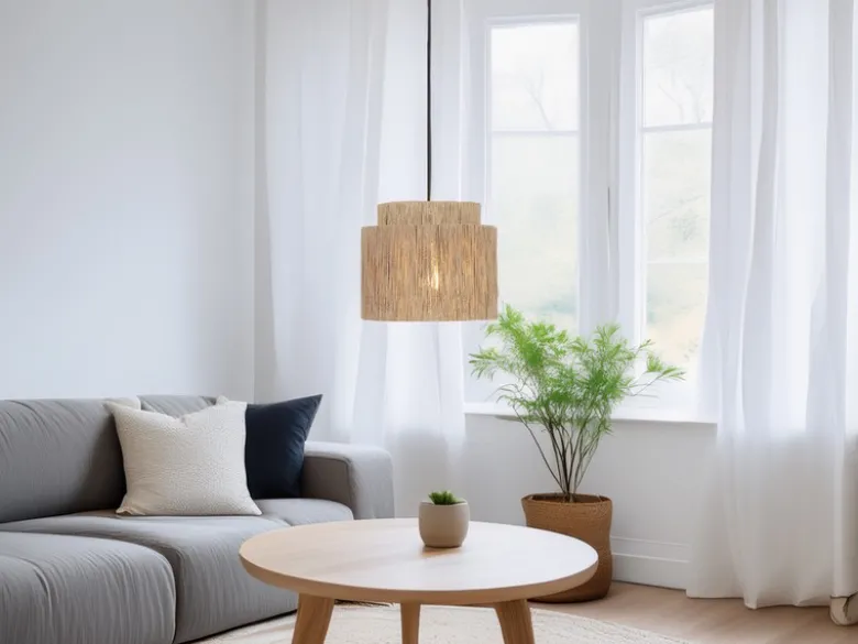 LED Pendelleuchte 1-flammig aus Jute Natur im Boho Stil, Ø 31cm