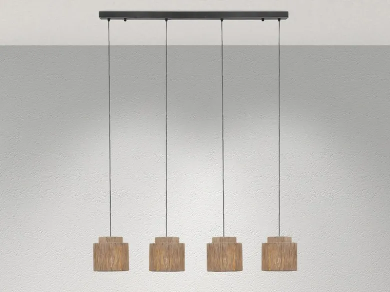 LED Pendelleuchte 4-flammig aus Jute Natur im Boho Stil, Breite 115cm
