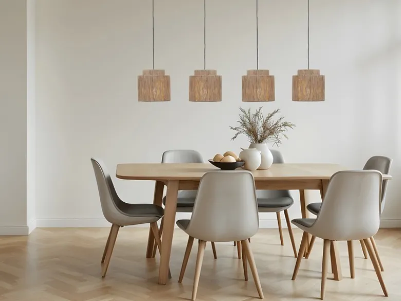 LED Pendelleuchte 4-flammig aus Jute Natur im Boho Stil, Breite 115cm