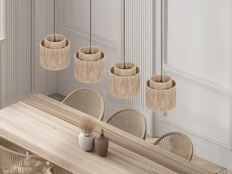LED Pendelleuchte 4-flammig aus Jute Natur im Boho Stil, Breite 115cm
