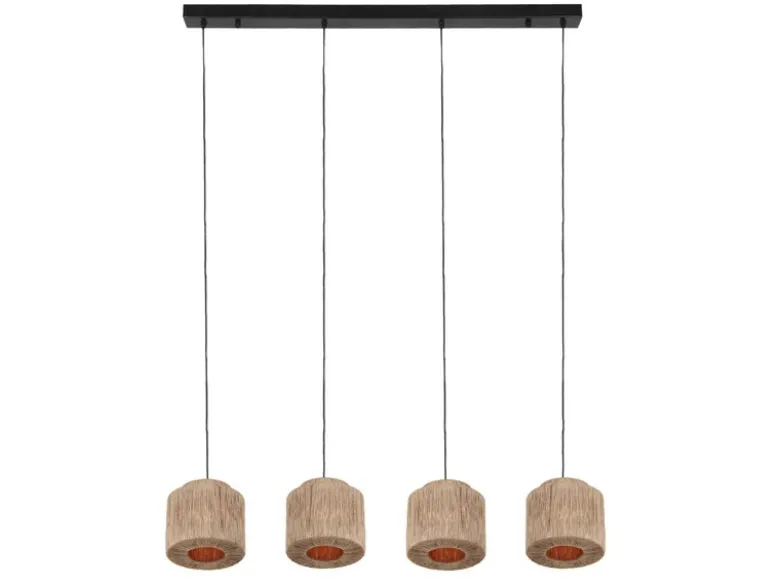 LED Pendelleuchte 4-flammig aus Jute Natur im Boho Stil, Breite 115cm