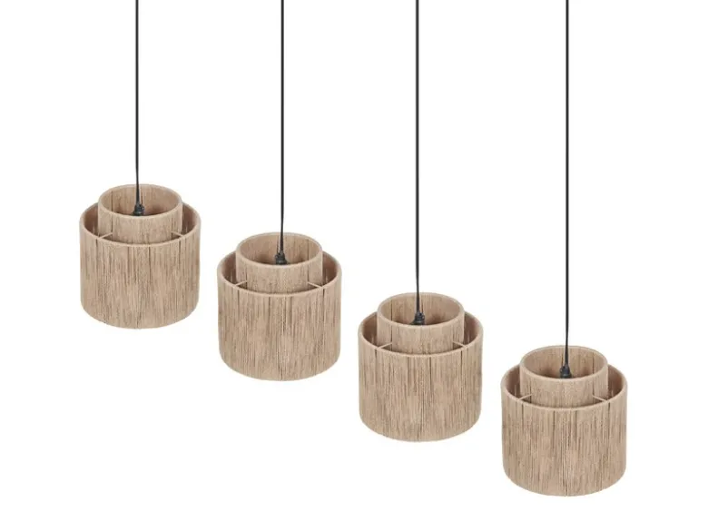 LED Pendelleuchte 4-flammig aus Jute Natur im Boho Stil, Breite 115cm