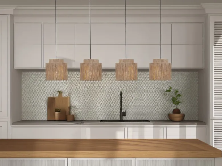 LED Pendelleuchte 4-flammig aus Jute Natur im Boho Stil, Breite 115cm
