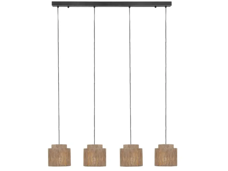 LED Pendelleuchte 4-flammig aus Jute Natur im Boho Stil, Breite 115cm
