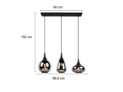 LED Pendelleuchte 3 flammig Glas Chrom verspiegelt & Rauchglas Optik, B: 69cm