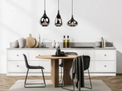 LED Pendelleuchte 3 flammig Glas Chrom verspiegelt & Rauchglas Optik, B: 69cm